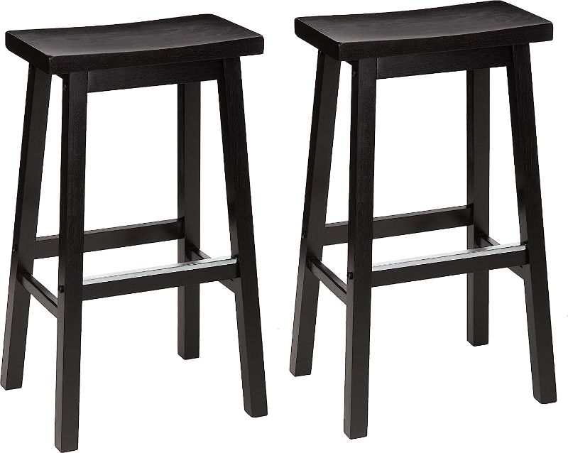 Photo 1 of Amazon Basics Solid Wood Saddle-Seat Kitchen Counter Barstool, 29-Inch Height, Black - Set of 2
