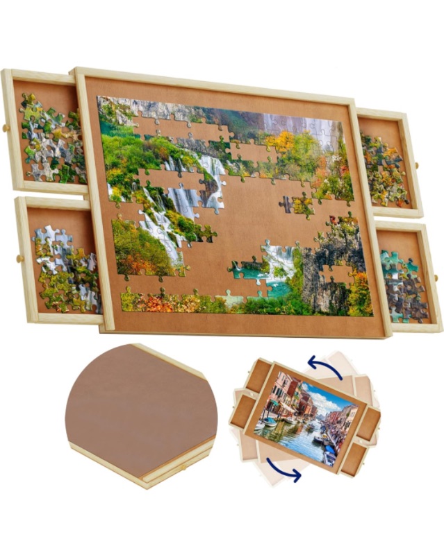 Photo 6 of  - 4 Drawers, Rotating Puzzle Board | 35” X 28” Jigsaw Puzzle Board | Puzzle Cover Included - Portable Puzzle Tables for Adults and Kids by Beyond Innoventions