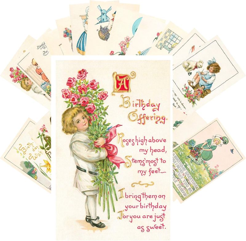 Photo 1 of 2pks of PIXILUV Birthday Vintage Postcards 24 pcs Happy Birthday Funny Catroon Greetings Poems Kids and Flowers Retro Cards REPRINT
