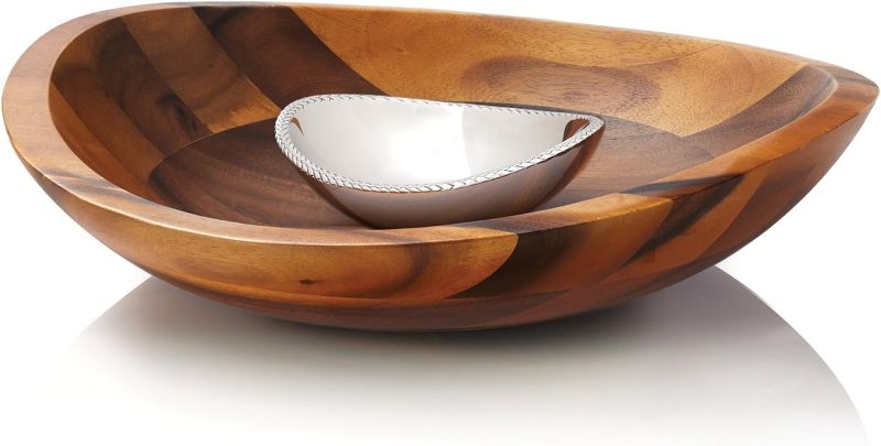 Photo 1 of nambe Braid Chip and Dip Serving Bowl | Made of Acacia Wood | Inner Bowl Made of Metal Alloy | Chill or Heat to Serve Dip | Measures 16-Inches | Designed by...
