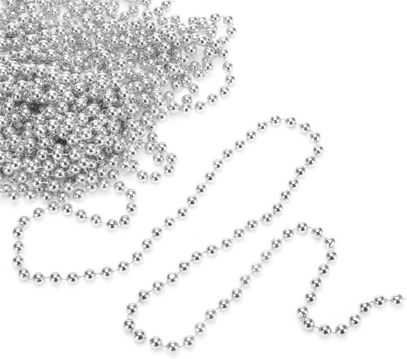 Photo 1 of 33 Feet Christmas Beaded Garland Shiny Beads Strand for Christmas Tree, Valentine, Exhibition, Wedding, Costume, DIY Decoration Ornament Silver 6 mm Diameter
