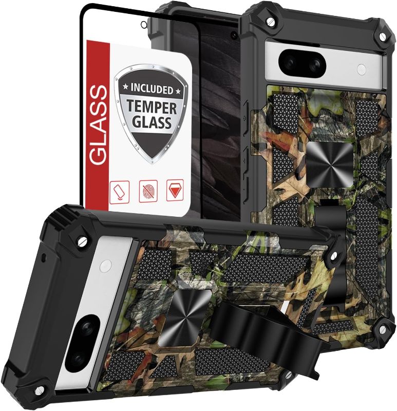 Photo 1 of Phone Case for Google Pixel 8,Pixel 8 5G(2023) Cover w/Tempered Glass Screen Protector(Full Coverage) Dual Layer Shockproof [Military-Grade][Built-in Kickstand] Protective Cover Women Man Tree Camo
