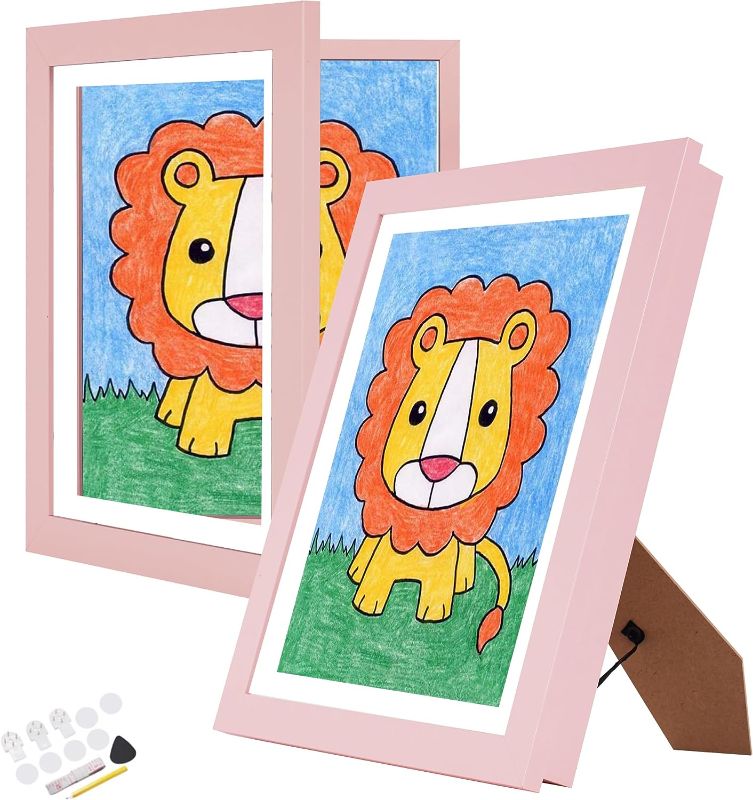 Photo 1 of 2PK Kids Art Frames 10x12.5 Front Opening Changeable Kids Artwork Frames Great for Kids Drawings Storage Frames Children Art Projects Schoolwork Crafts Hanging Art Wall Decor (Pink)
