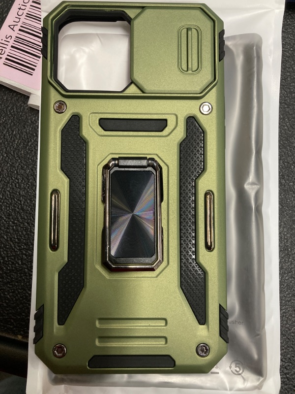 Photo 2 of Case for iPhone 13 Pro Max,Rotate Ring Kickstand Shockproof Anti-Slip Case with Slide Camera Protective Cover Case for iPhone 13 Pro Max (Green)
