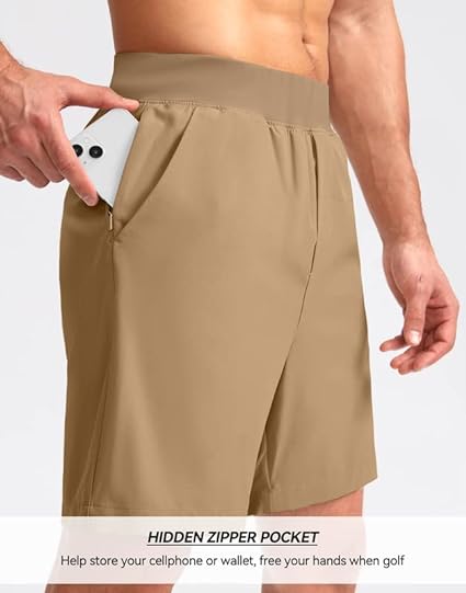 Photo 1 of Pudolla Men's Golf Shorts 7" Stretch Casual Slim Fit Shorts for Men Hybrid Work Shorts for Running Athletic with 5 Pockets(Dark Khaki XX-Large)
