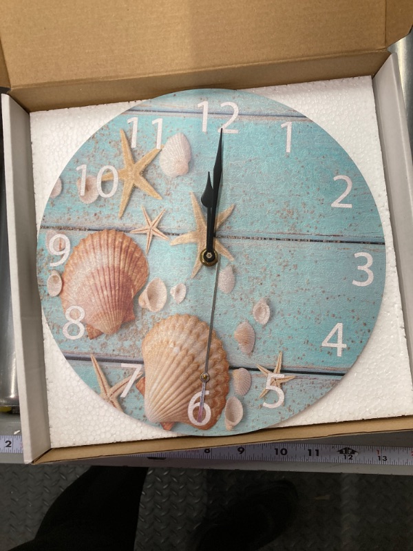 Photo 2 of ALAZA Vintage Marine Seashells Round Wall Clock, Silent Non Ticking Oil Painting Home Office School Decorative Clock Art
