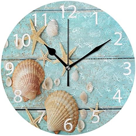 Photo 1 of ALAZA Vintage Marine Seashells Round Wall Clock, Silent Non Ticking Oil Painting Home Office School Decorative Clock Art
