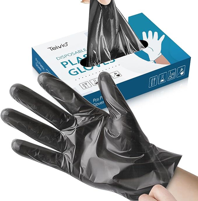 Photo 1 of 2 PACK! Teivio Disposable Gloves, Plastic Gloves for Kitchen Cooking Cleaning Food Handling Black 200Count (Pack of 1)