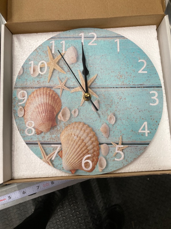 Photo 1 of ALAZA Vintage Marine Seashells Round Wall Clock, Silent Non Ticking Oil Painting Home Office School Decorative Clock Art
