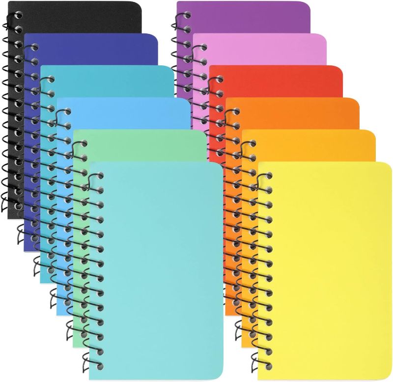 Photo 1 of EOOUT 12 Pack Small Spiral Notebook Pocket Notebooks Memo Pads 3x5 Inches Small Notepads Lined College Ruled Paper, 12 Assorted Colors 60 Sheet Mini Pads for Home Office and School Accessories
