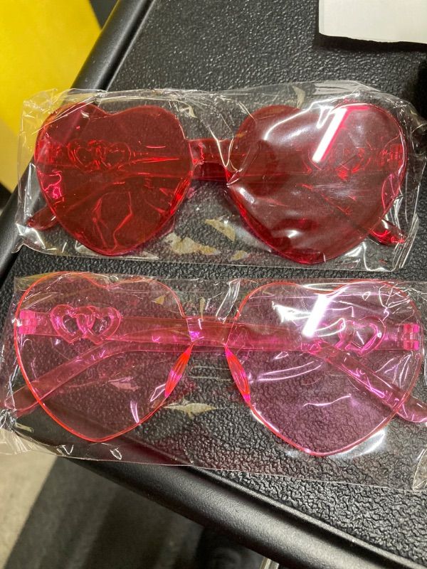 Photo 2 of 2 PACK! Gaiatop Heart Sunglasses for Women Candy Color Transparent Rimless Heart Glasses for Girls Cute Heart Shaped Sunglasses
