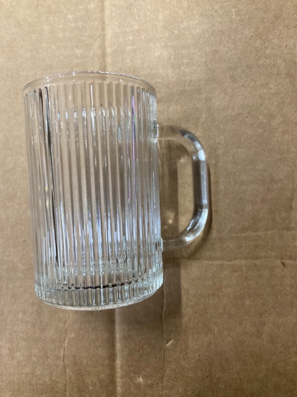 Photo 3 of 11 oz Vintage Ribbed Clear Glass Coffee Mugs- Classic Vertical Stripes Coffee Cup with Glass Lid for Engagement, Bridal Shower, Wedding or Anniversary (Clear)