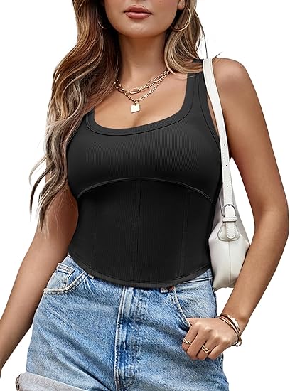 Photo 1 of Tankaneo Women's Summer Crop Ribbed Knit Tank Top Sexy Square Neck Slim Fit Going Out Corset Tops
