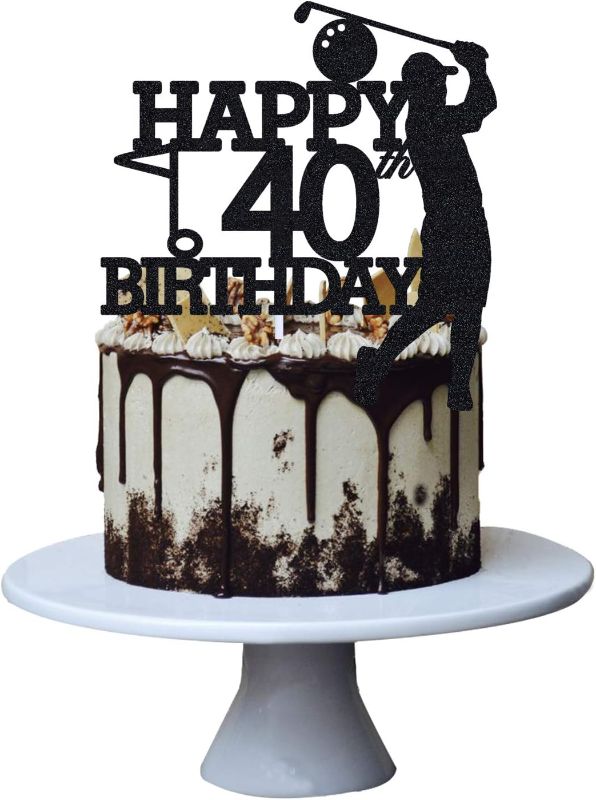 Photo 1 of Grad ?ao, Golf 40th Birthday Cake Topper for Man Sports Theme Decoration , Funny 40 Year Fabulous and Happy Forty Party , Handmade (Black?, Black Glitter
