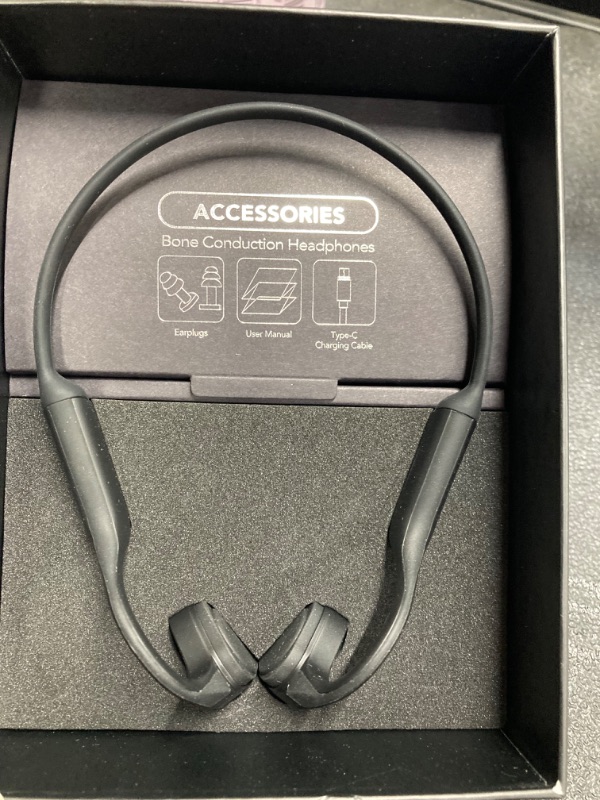 Photo 1 of IDEAPLAY Bone Conduction Open Ear Wireless Headphones with Bluetooth 5.1, IP55 Sweatproof Sports Headset with Mic for Running, Cycling, Hiking and Workout (Black) Black BCH-20