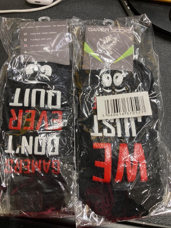 Photo 2 of 2 PACK! Gamer - Do Not Disturb Socks, Cool Gaming Socks and Christmas Novelty Gifts, Crazy Video Game Socks One Size Red Gamers Don’t Quit