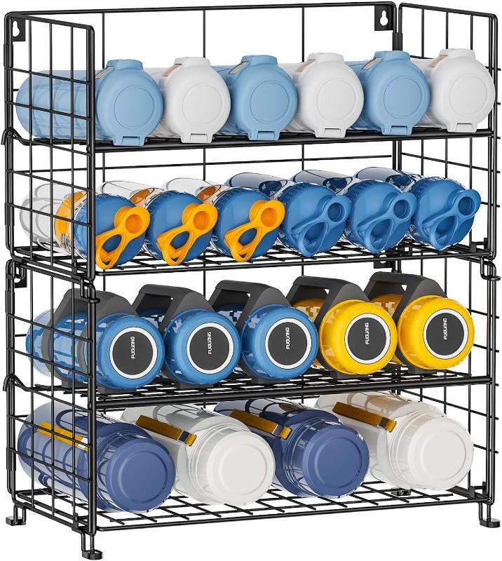 Photo 1 of X-cosrack Adjustable Water Bottle Organizer,4-Tier Wall-Mounted Water Bottle Holder, Stackable Water Bottle Storage Rack for Kitchen Countertops,Pantry, Cabinet,Large(Patent No.:US D950,280 S)
