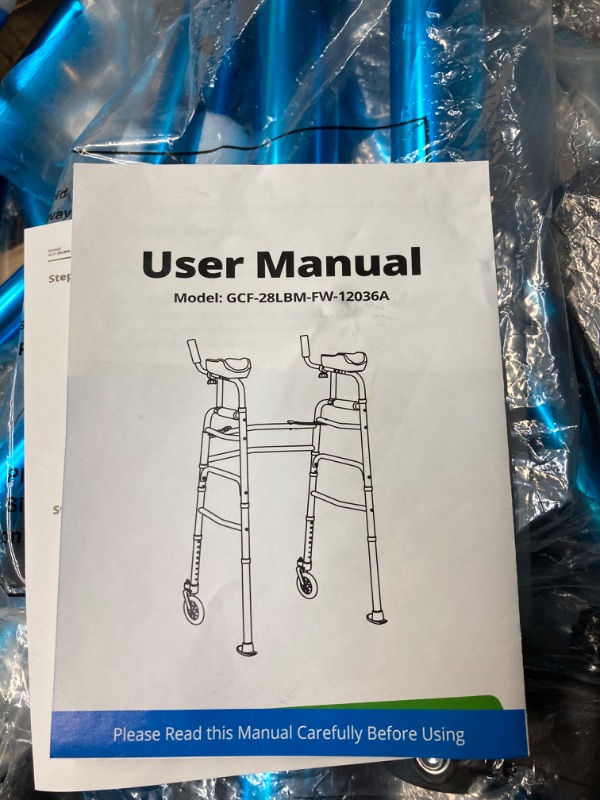 Photo 3 of GreenChief Folding Walker with Armrest for Seniors, Foldable Standard Walker with 360 Degree Swivel Caster Wheel, Heavy Duty Adjustable Walker Mobility Aid for Handicap & Disabled (500lbs)