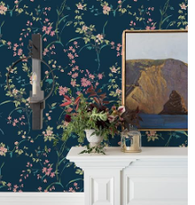 Photo 1 of ****UNSURE OF MEASURMENTS, SIMILAR BUT NOT EXACT PRODUCT AS STOCK PHOTO***  Peel and Stick Wallpaper Dark Floral Wallpaper Flowers Wallpaper Blossom Branches Wallpaper Self Stick Wallpaper Stick on Wallpaper Waterproof Wallpaper(Deep Blue, Sample - 17.7" 