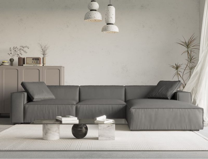 Photo 1 of ***BOX 1 OF 2*** Acanva Modern L-Shaped Deep Sectional Sofa Furniture Set for Living Room Lounge, Minimalist Style Comfy Suedette Upholstery Corner Couch with Chaise, Dark Grey