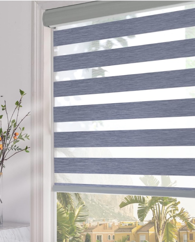 Photo 1 of Persilux Zebra Roller Shades (48" W X 72" H, Dark Grey) Dual Layer Roller Sheer Shades Light Filtering Privacy Light Control for Day and Night Blackout Window Shades for Home and Office