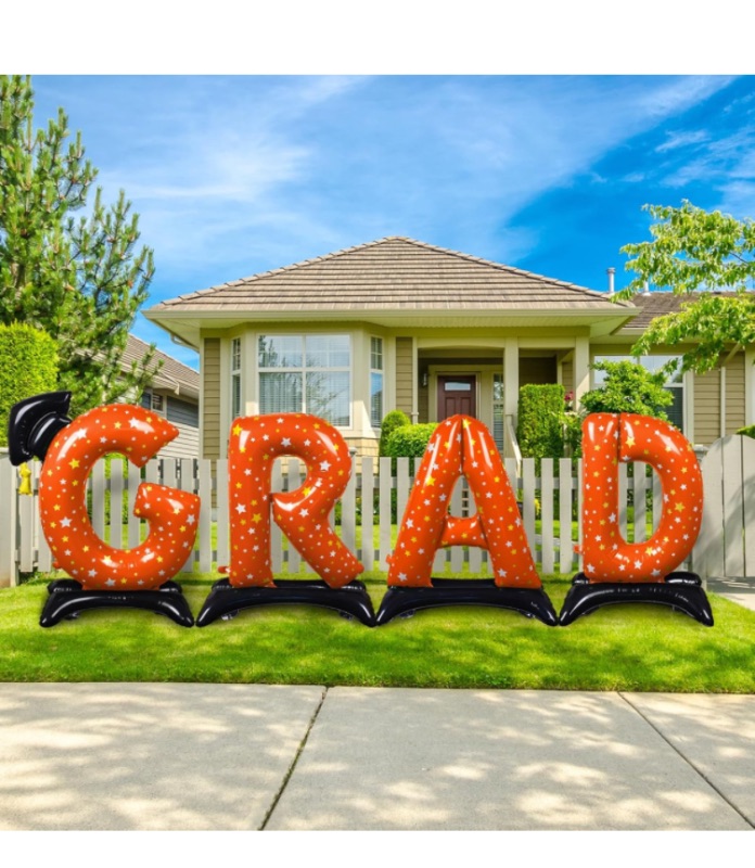 Photo 1 of Graduation Party Decorations-Orange Standing 'Grad' Foil Balloon Phrase - Graduation Party Supplies for Indoor/Outdoor Celebrations