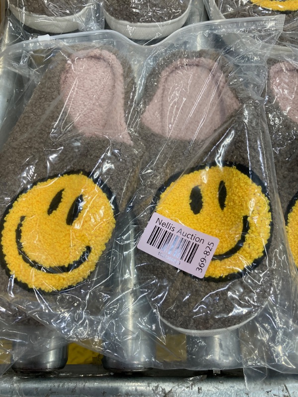 Photo 2 of  Smile Face Slippers for Women Men, Retro Soft Plush Lightweight Smile Face House Slippers, Indoor Outdoor Cozy Trendy Slip-On Slipper(Coffee-yellow Smile, 8.5-9.5 Women/ 8-9 Men)