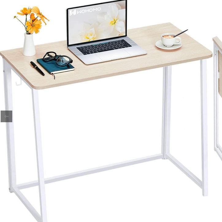 Photo 1 of WOHOMO Folding Desk, Small Foldable Desk 31.5" for Small Spaces, Space Saving Computer Table Writing Workstation for Home Office, Easy Assembly, Oak