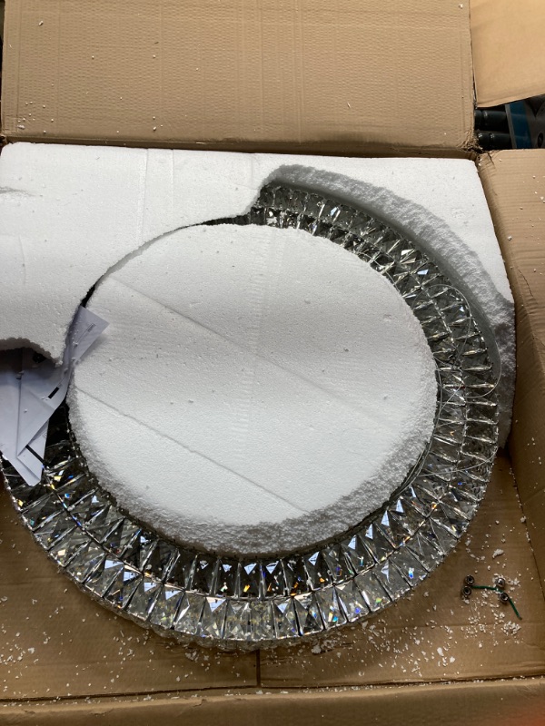 Photo 2 of ***MISSING PARTS, MINOR DAMAGE TO PARTS*** IDEQUY Led 32" Ring Crystal Chandelier, Modern Chandeliers Lighting and Hanging Ring Adjustable, Stainless Steel Ceiling Light Fixture for Living Room Dining Room Bedroom Silver-D32inch