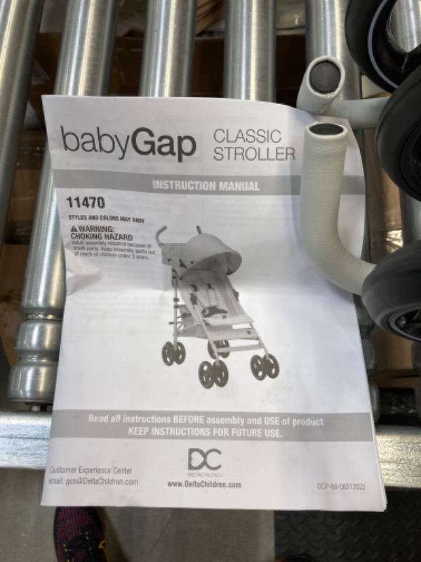 Photo 3 of babyGap by Delta Children Classic Stroller - Greenguard Gold Certified - Lightweight Stroller with Recline, Extendable Sun Visors & Compact Fold - Made with Sustainable Materials, Grey Stripes