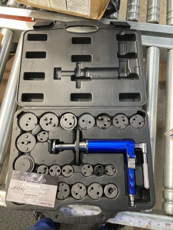 Photo 1 of JIFEHO 23PCS Pneumatic Brake Caliper Piston Spreading Tool Kit, Brake Wind Back Compressor for Brake Pad Replacement Reset, A10010H