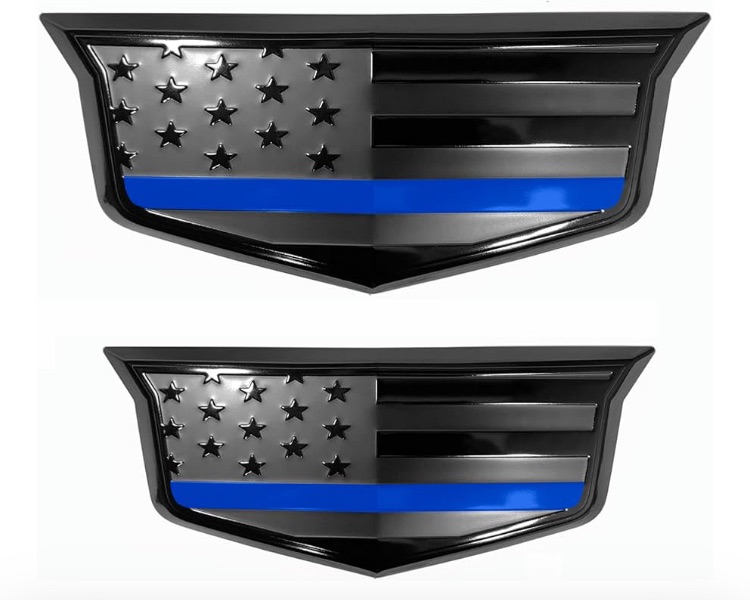 Photo 1 of *BUNDLE ITEMS 2 PACK* American Black Flag Aluminum Overlay Front Tailgate Emblems Set for Escalade 2015-2020 Black with Blue Line