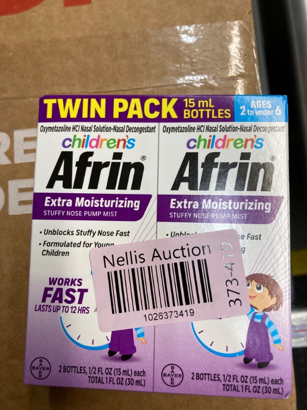 Photo 1 of Afrin Childrens, Extra Moisturizing Stuffy Kids Nasal Spray Pump Mist, Up to 12 Hour Nasal Congestion Relief for Cold or Allergy Symptoms, for Children Ages 2-6 - Twin Pack, 30 mL Nose Pump Mist 0.5 Fl Oz (Pack of 2)