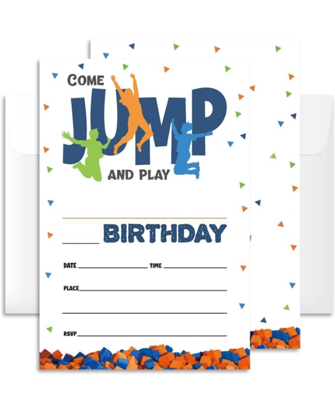 Photo 1 of *BUNDLE ITEMS* Jump Birthday Invitation Cards with Envelopes Pack of 20 (4" X 6") - Party Invitations for Boys, Girls, Kids, Teens - Slither, Come Jump and Play - Bounce Party Favors Decorations and Supplies. (004)