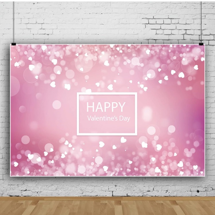 Photo 1 of *BUNDLE ITEMS* 7x5ft Valentine's Day Photo Backdrop, Happy Valentine's Day Pink Love Heart Glitter Sequin Bokeh Backdrops for Photography Wedding Anniversary Valentine Day Dessert Cake Table Decor