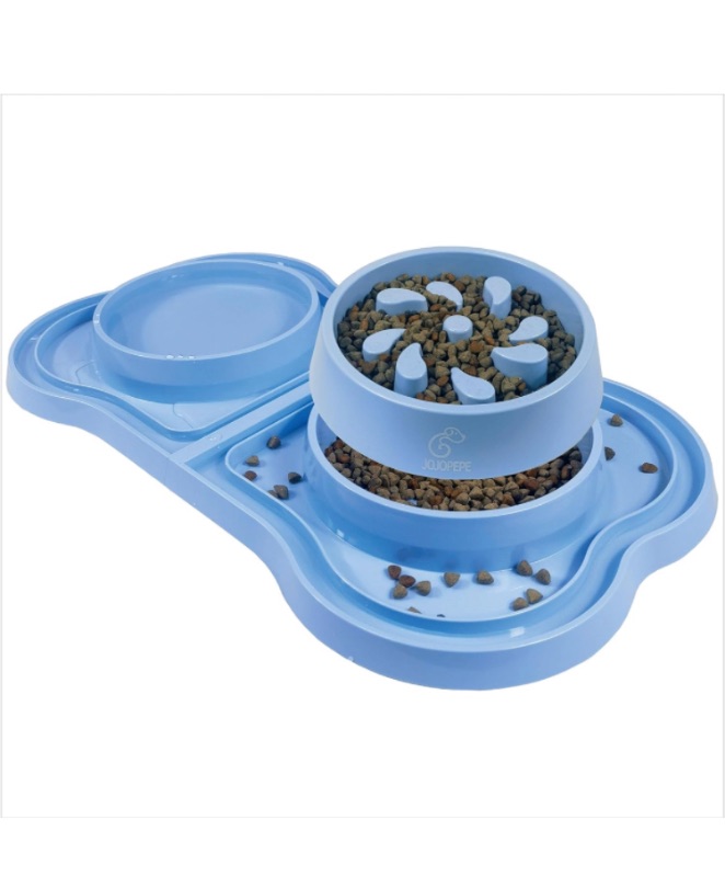 Photo 1 of *BUNDLE ITEMS 2 PACK* Dog Bowls Set, Cat Bowl Set for Small Medium Pets, Puppy Food and Water Bowls with Slow Bowl and Fast Bowl, Ditch Design to Protect Food, Dog Slow Feeder with Non-Slip, 4 Cups, Pet Feeding Station