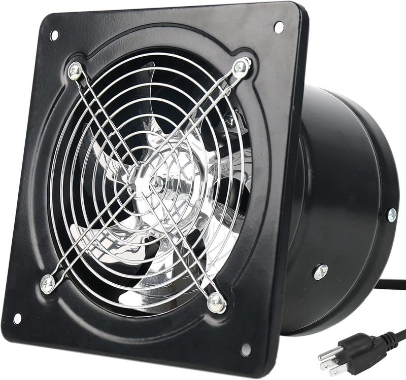 Photo 1 of 2 -14 Inch Exhaust Fan with Plug, Through-the-Wall Ventilation Fan with Light Weight Pure Copper Motor, for Laundry Room, Toilets, Garage, and Shopping Mall, 110V (14 inch, black)