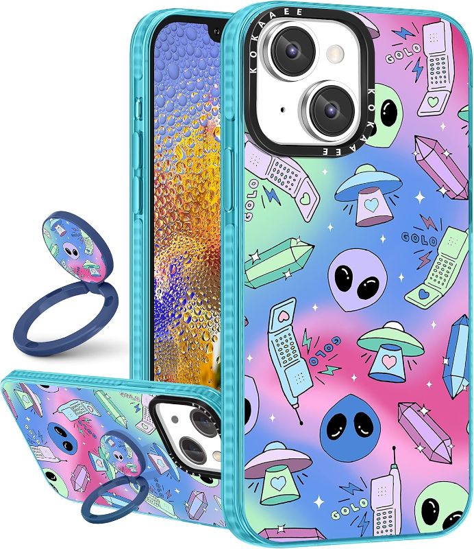 Photo 1 of (2in1 for iPhone 14 Case Cute Alien for Women Girls Fun UFO Phone Cases Cool Stars Alien Party Theme Design Soft TPU Bumper Fashion Colorful Cover+Ring Holder for iPhone14 6.1"
