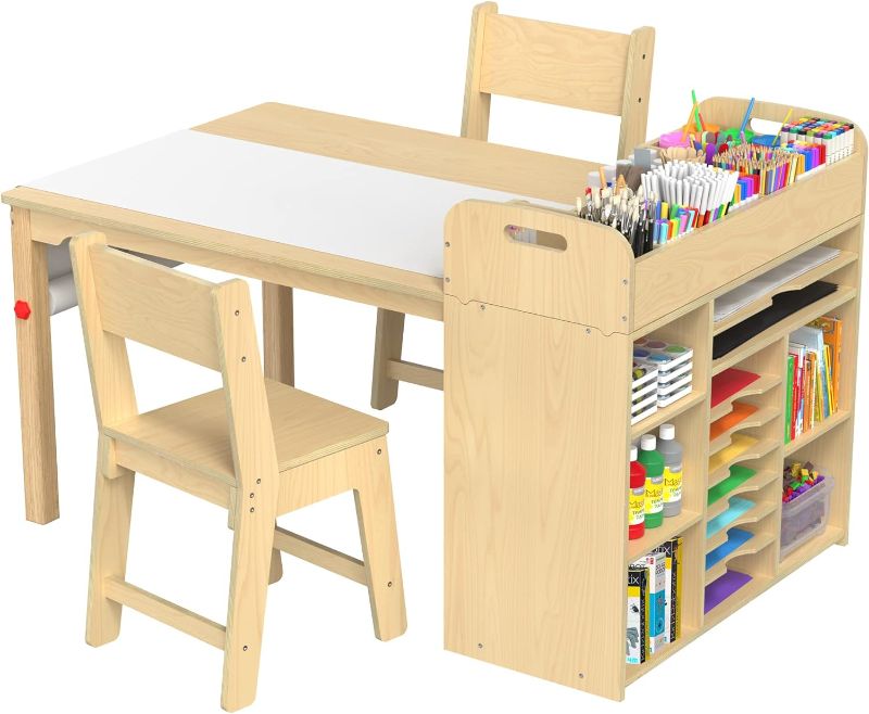 Photo 1 of GDLF Kids Art Table and Chairs Set Craft Table with Large Storage Desk and Portable Art Supply Organizer for Children Ages 8-12, 47" L x 30" W https://a.co/d/3M1ppsj