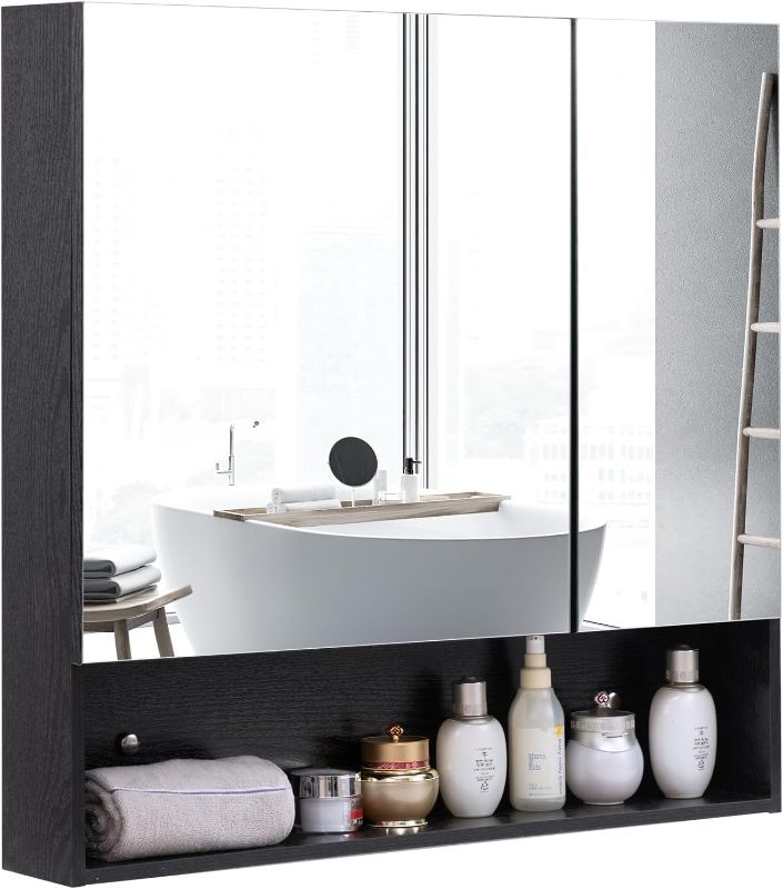 Photo 1 of ALIMORDEN Medicine Cabinet with Mirror and Shelves, Bathroom Wood Wall Cabinet Over The Toilet, Vanity, (No Back Board), Recessed or Surface Mount, 30.07 Inch x 30 Inch, BLACK https://a.co/d/9EJsxGs