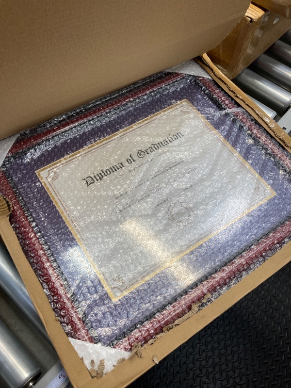 Photo 1 of 11x14 Diploma Degree Frame with Purple Mat or Display 15x18 Certificates without Mat,Solid Wood,Cherry Finish with Intricate Black Rope Detail,UV Protection Acrylic Cherry / Purple Gold Mat 15x18 for 11x14 with Mat
