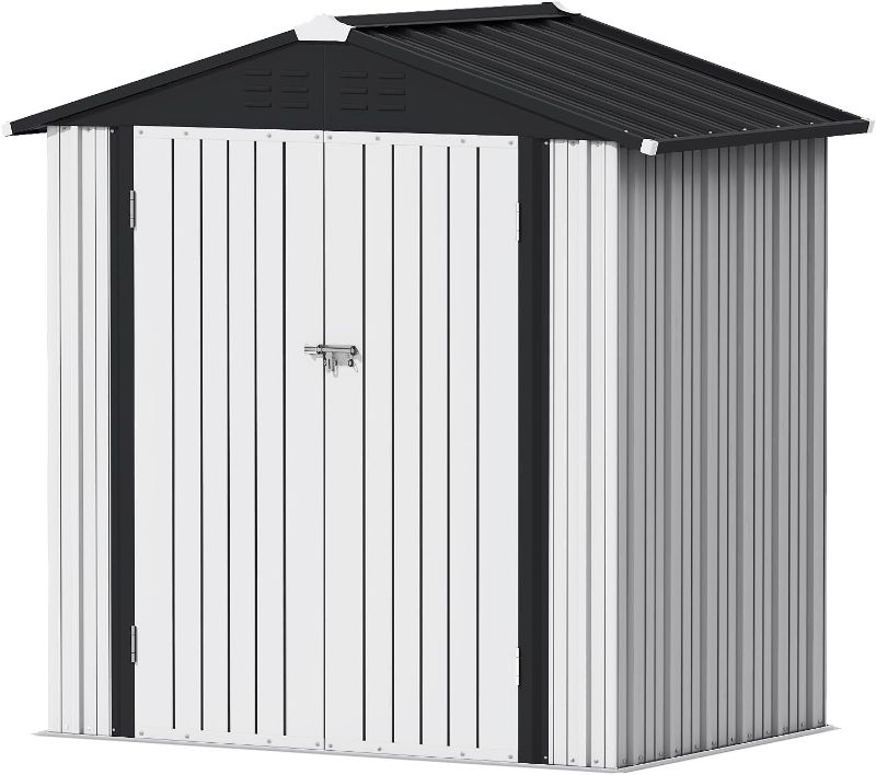 Photo 1 of Devoko Outdoor Storage Shed 6 x 8 FT Lockable Metal Garden Shed Steel Anti-Corrosion Storage House with Single Lockable Door for Backyard Outdoor Patio (White) https://a.co/d/0ZYnqB3