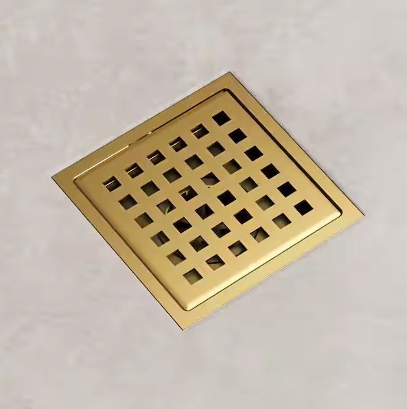 Photo 1 of Elan Square Shower Drain in Matte Brushed Gold.