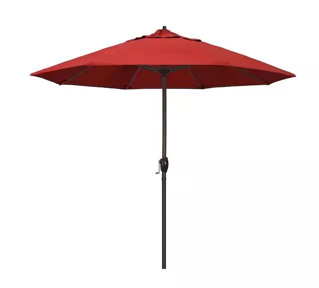 Photo 1 of 9 ft. Aluminum Auto Tilt Patio Umbrella in Red Olefin