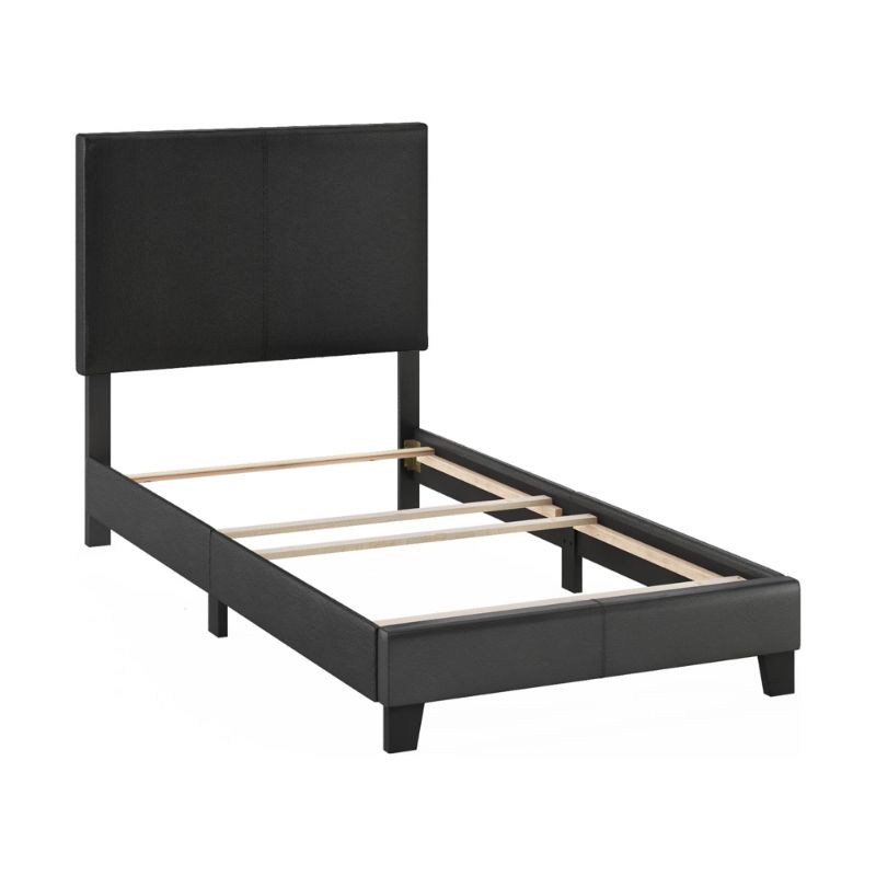 Photo 1 of Furinno Pessac Upholstered Bed Frame, Black PU Leather, Twin