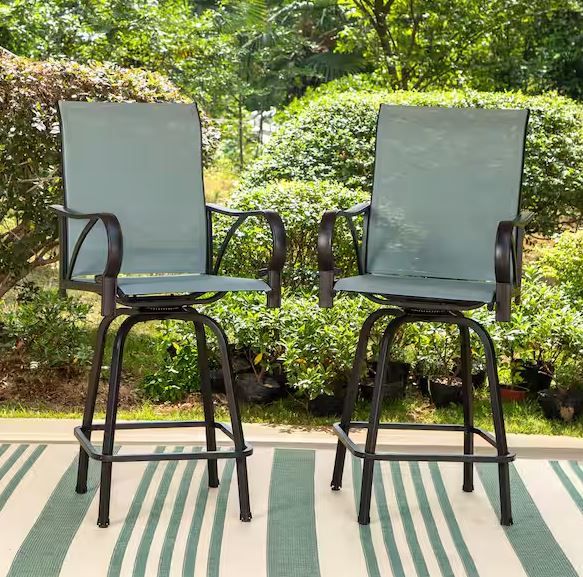 Photo 1 of 
Swivel Metal Frame Outdoor Bar Stools Textilene Patio Chairs with Arm Support (2-Pack)