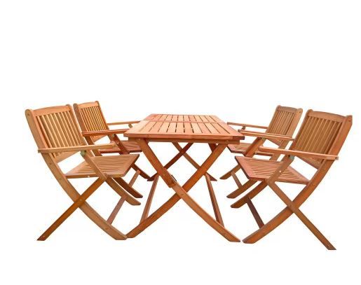 Photo 1 of * 84B-937 2/2* Outsunny 5 Piece Wood Patio Dining Set for 4, Dining Table and Chairs Set, Folding Outdoor Patio Furniture for Patio, Backyard and Garden, Teak