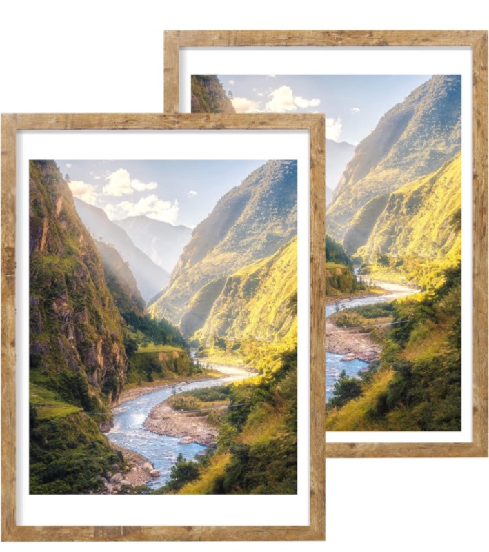 Photo 1 of 18x24 Frame Set of 2, Display Pictures 16x20 with Mat or 18 x 24 Without Mat, Wall Gallery Photo/Poster Frames, Rustic Brown