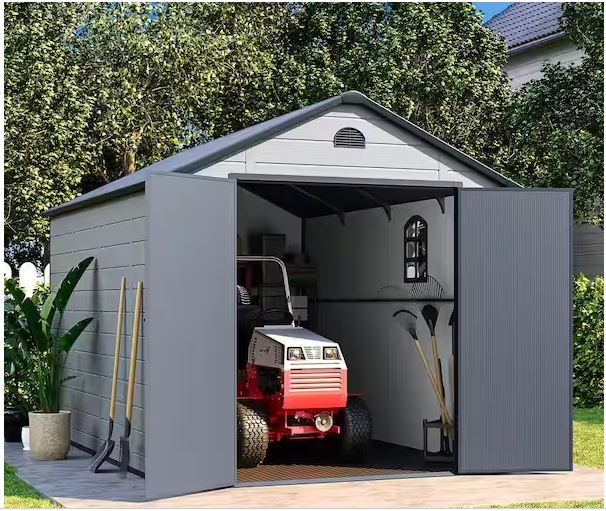 Photo 1 of 8 ft. W x 12.1 ft. D Plastic Outdoor Patio Storage Shed with Floor and Lockable Door Coverage Area 96.8 sq. ft.