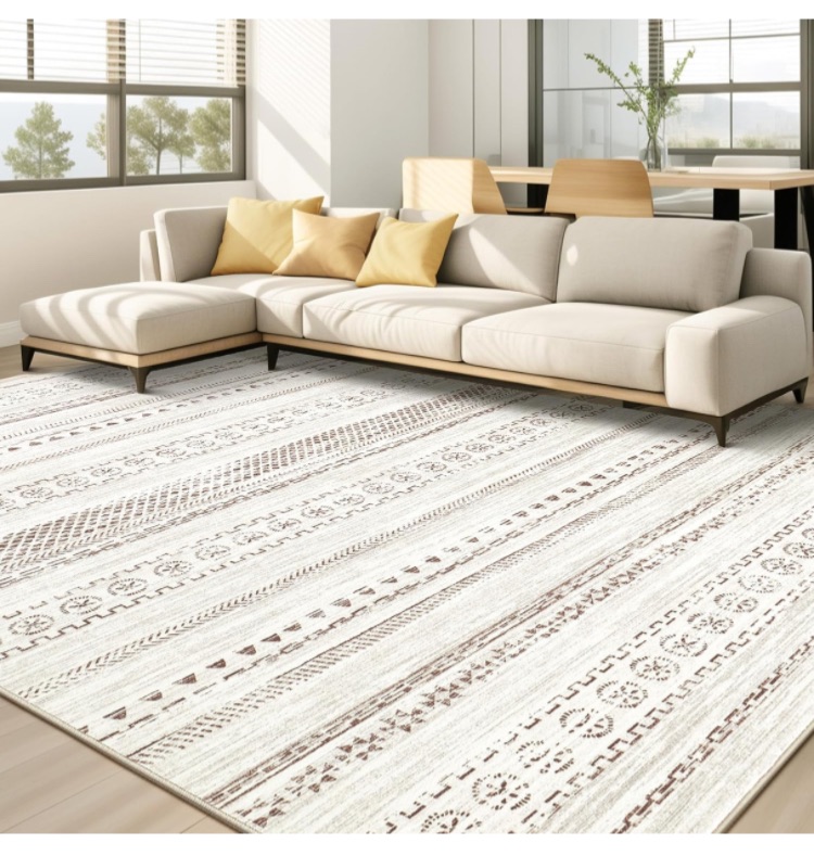 Photo 1 of Area Rug Living Room Rugs - 9x12 Washable Boho Farmhouse Bohemian Neutral Large Rug Moroccan Geometric Soft No Slip Indoor Thin Floor Carpet for Bedroom Under Dining Table Home Office - Brown